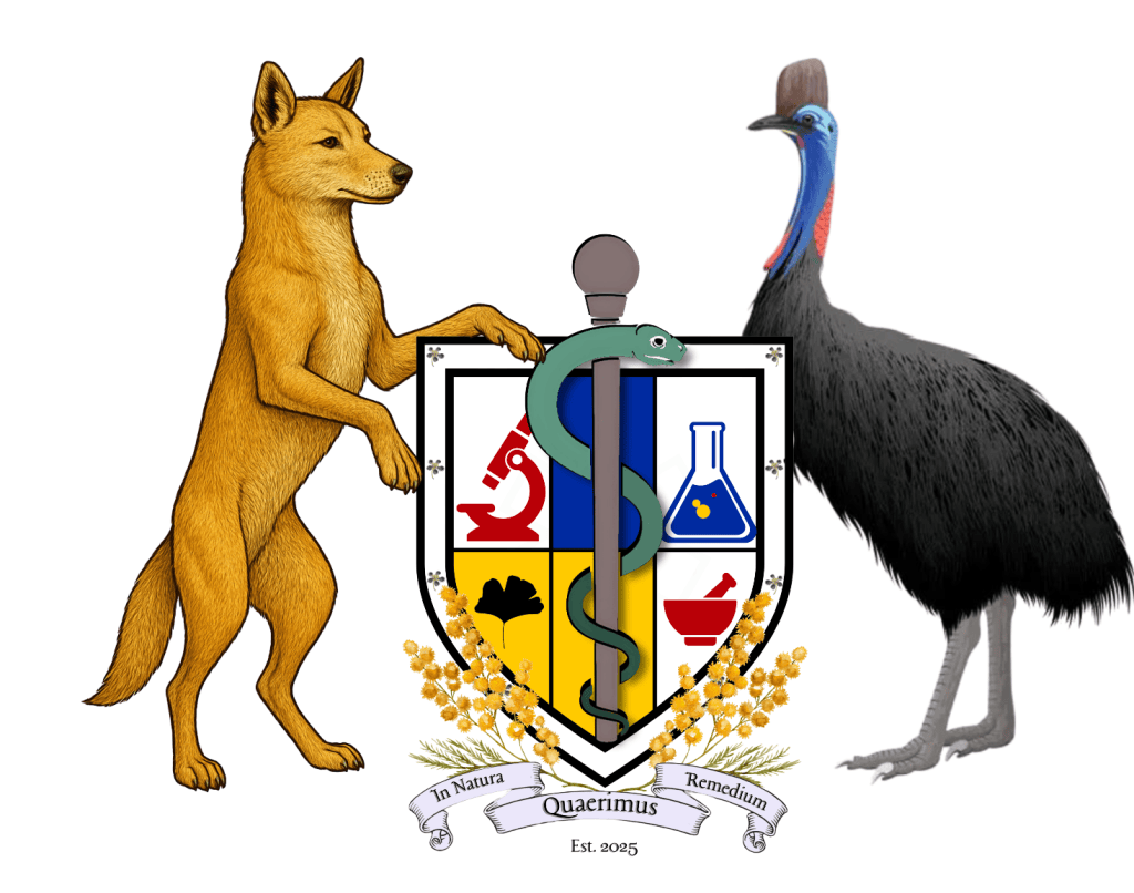 Supporter version of the crest with a golden dingo and cassowary