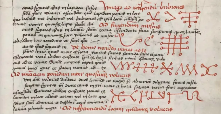 Talismanic figures drawn in the margins of a fifteenth-century Latin Picatrix manuscript