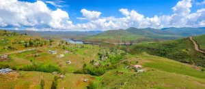 Village among the green Maloti mountains of Lesotho