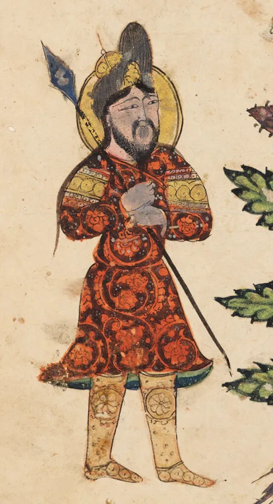 Painted figure holding a plant, from an Arabic Dioscorides manuscript dated 1224