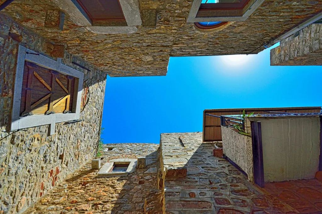 Stone lane in Mesta, a mastic village on Chios