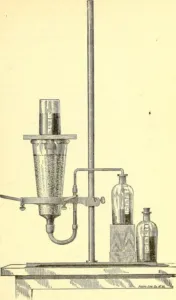 Engraving of a glass percolator on a stand with a two-part sliding siphon leading to a receiving bottle