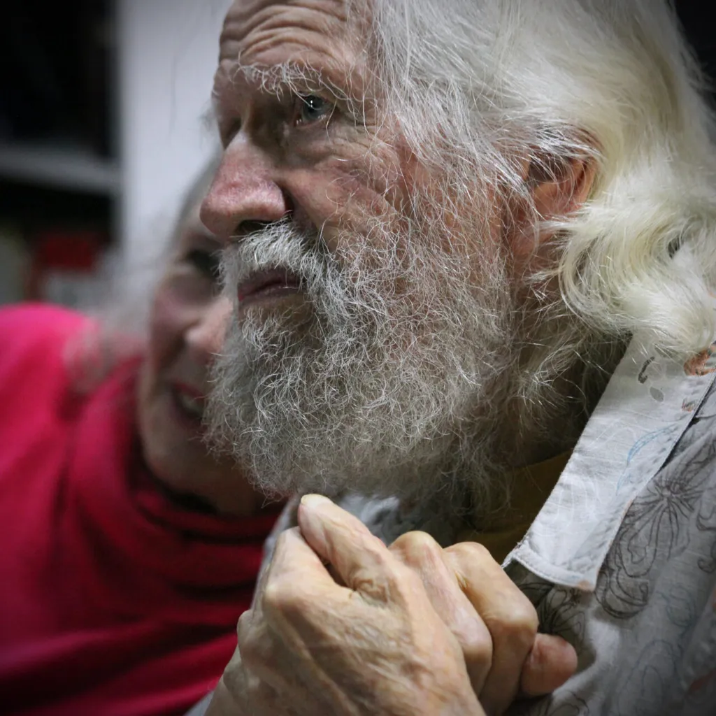 Sasha and Ann Shulgin seated together at a book signing in Oakland, December 2011