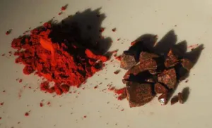 Daemonorops draco dragon's blood resin powder and lumps, often confused with Croton lechleri sap