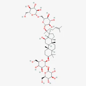 Chemical structure of ginsenoside Rb1, also called gypenoside III, a dammarane saponin with four sugars