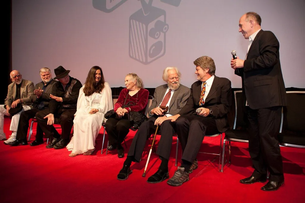 Sasha and Ann Shulgin seated on a stage with a panel in Austin, Texas, March 2010