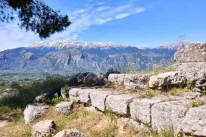 Snow-capped Taygetos mountains above the Eurotas valley in the Peloponnese